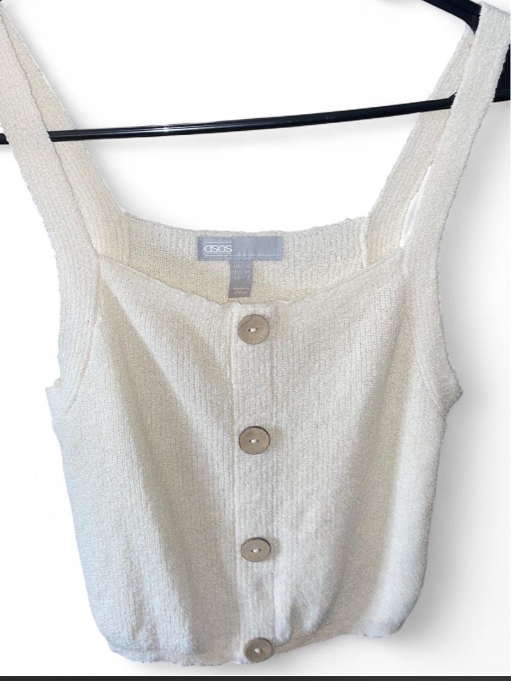 ASOS Cream Button-Front Knit Tank crochet 90s y2k cottage core stretchy basic